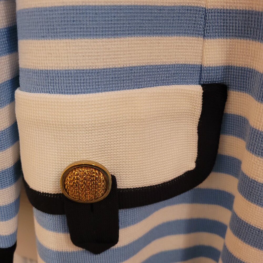 Misook Exclusively Women's Blue and White Stripe Navy Trim Cardigan Medium - Picture 4 of 13